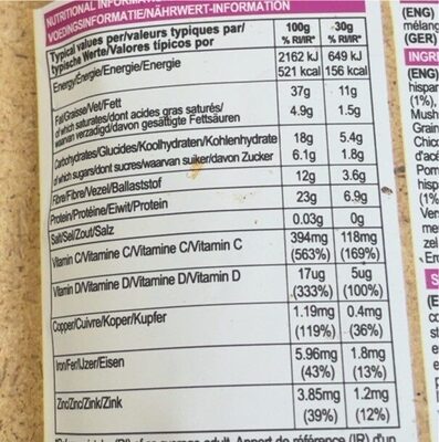 Immune Milled Seed Breakfast Boost nutrition facts table