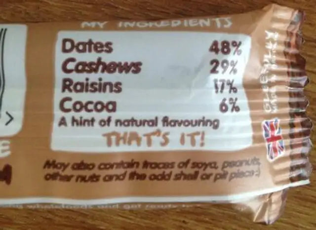 Cocoa Delight Raw Fruit & Nut Bars ingredients label