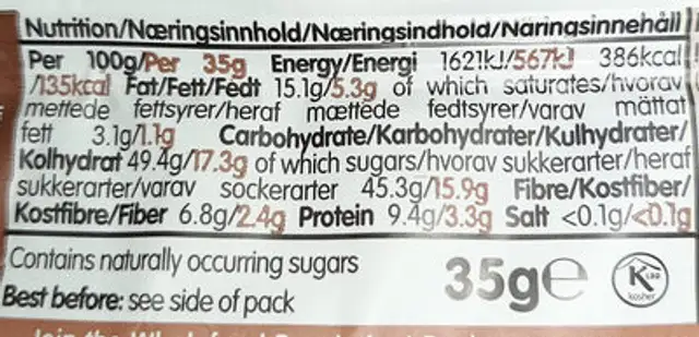 Cocoa Delight Raw Fruit & Nut Bars nutrition facts table