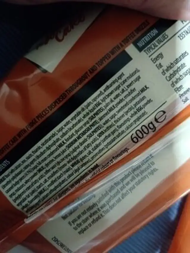 Sticky Toffee Pudding Loaf Cake ingredients label