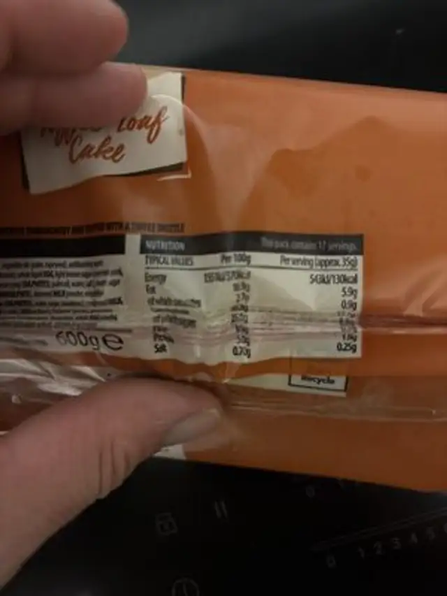 Sticky Toffee Pudding Loaf Cake nutrition facts table