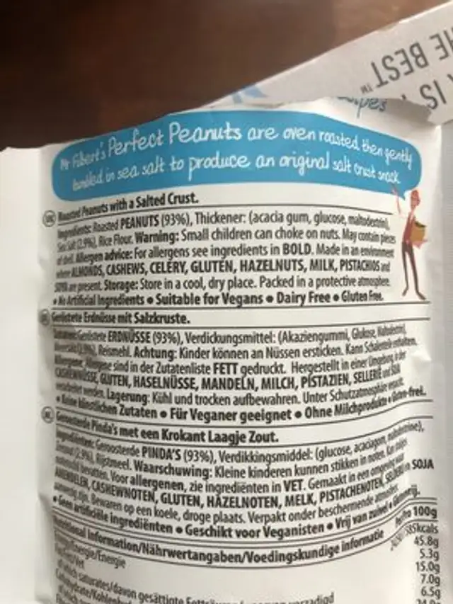 Salt crust peanuts ingredients label