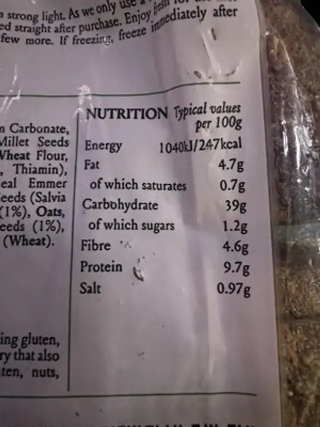 seven seeds and grains sourdough nutrition facts table