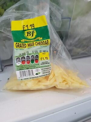 Grated mild cheddar front packaging