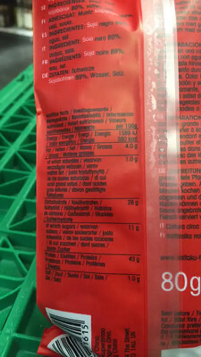 BLACK BEAN NOODLES nutrition facts table