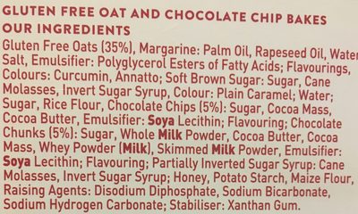 Genius Gluten Free Breakfast Bakes, Chocolate Chip & Oat ingredients label