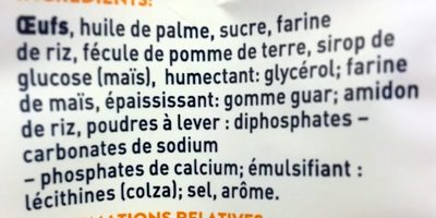 Madeleine ingredients label
