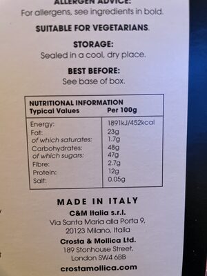 amaretti nutrition facts table