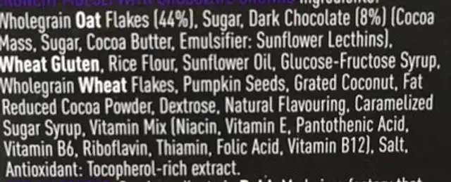 Granola ingredients label
