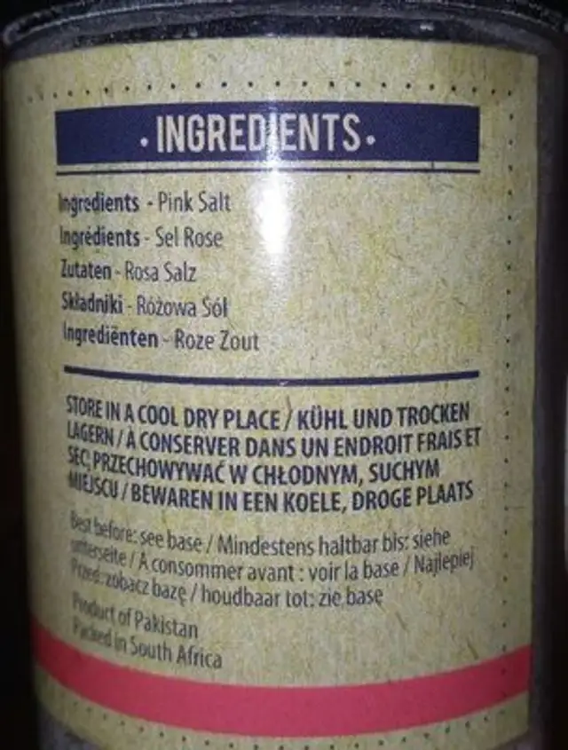 Himalayan Pink Salt Crystals ingredients label