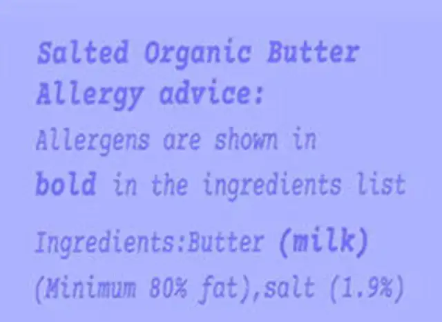 Butter ingredients label