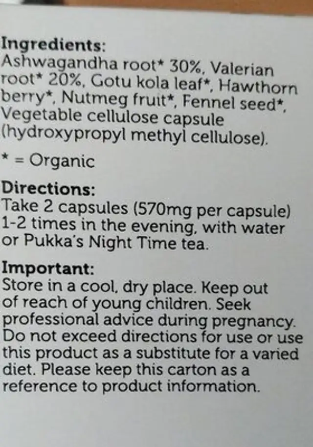 night time capsules nutrition facts table
