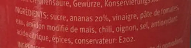 Authentic Asian Cuisine - Sweet & Sour Sauce imp ingredients label