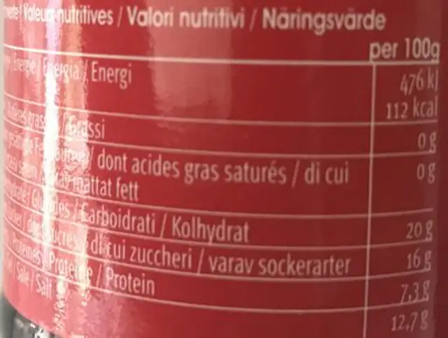 Soy Sauce mild nutrition facts table