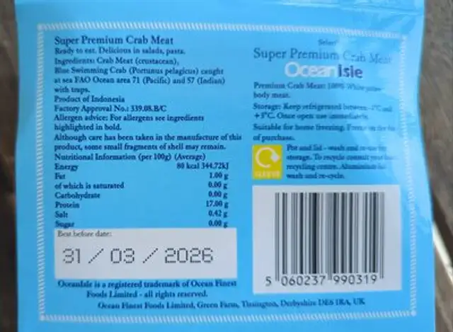 Select Super Premium White Crab Meat nutrition facts table