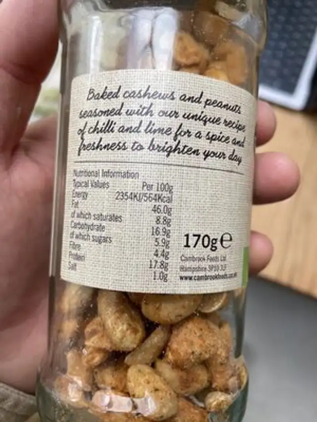 Baked Cashews & Peanuts With Chilli Lime nutrition facts table
