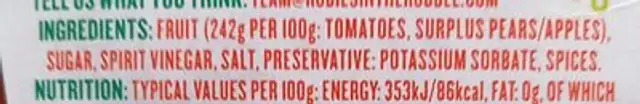 Tomato ketchup ingredients label
