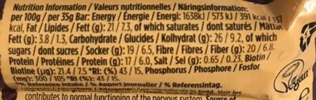 Quinoa Bar m/Kakao,Pean,Karamell 35g Perkier nutrition facts table