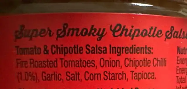 Chipotle Salsa ingredients label
