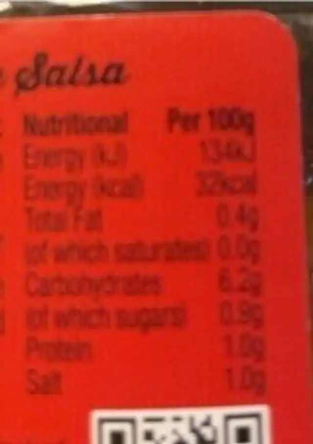 Chipotle Salsa nutrition facts table