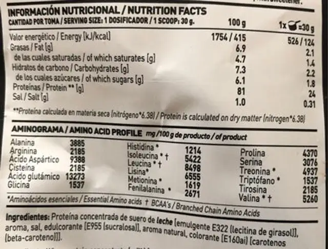 Evowhey 2.0 Creme Brulee nutrition facts table