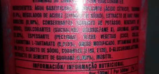 Monster Energy Ultra Red ingredients label