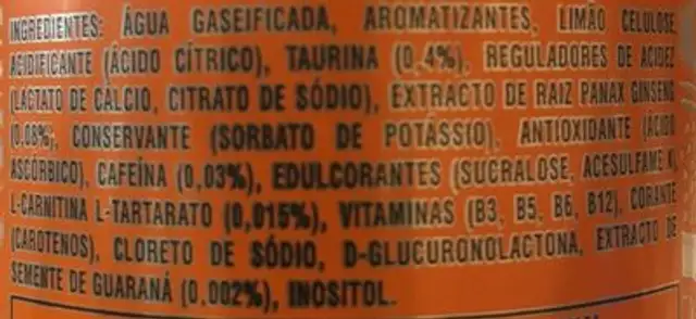 Monster Energy Ultra Sunrise ingredients label