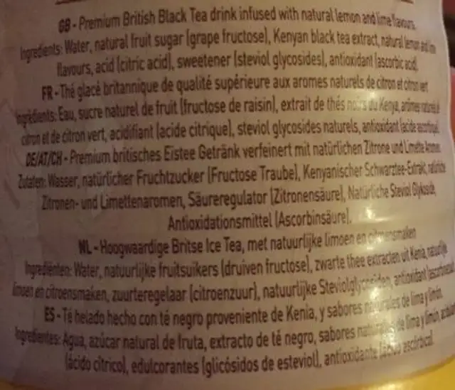 London ice tea ingredients label