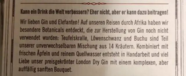 Handcrafted London Dry Gin ingredients label