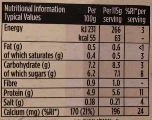 Coconut Yoghurt 4X115G nutrition facts table