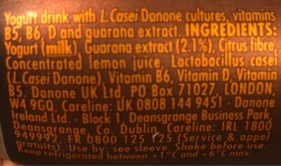 Actimel Mind - Guarana ingredients label