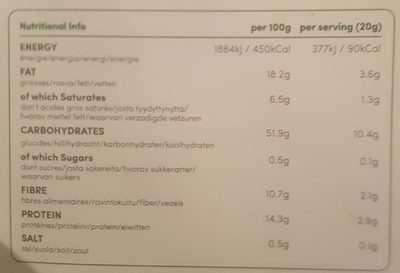 Mini cracks Crackers sans gluten graines de chia et sésame nutrition facts table