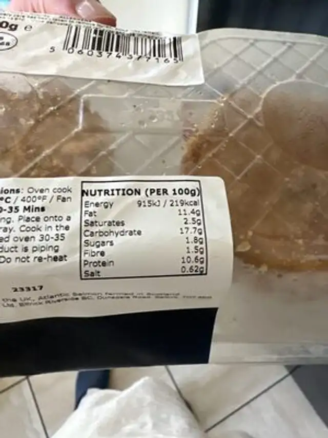 Luxury Salmon Fishcakes nutrition facts table