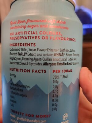 Root Beer ingredients label