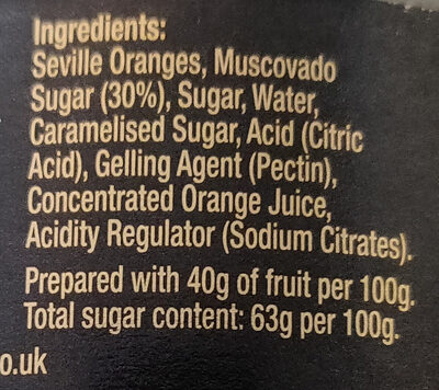 Frank Cooper's Muscovado Oxford Marmalade 454G ingredients label