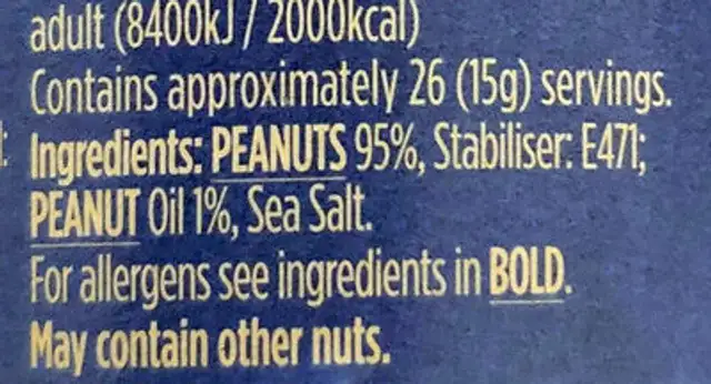 No Added Sugar Smooth Peanut Butter ingredients label