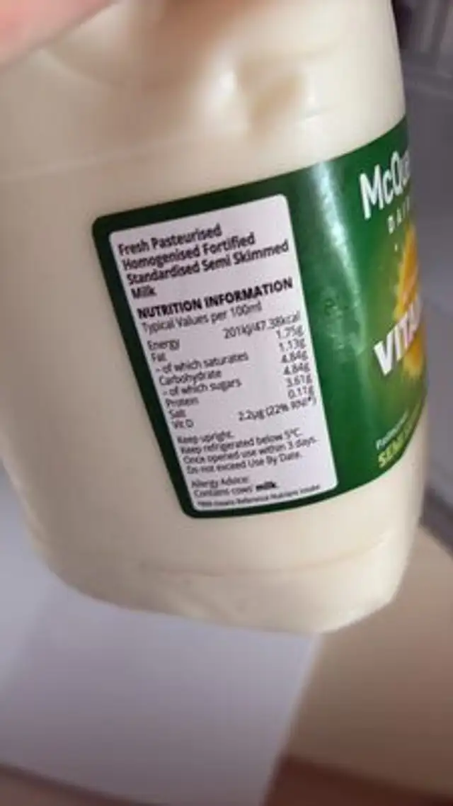 Vitamin D milk ingredients label