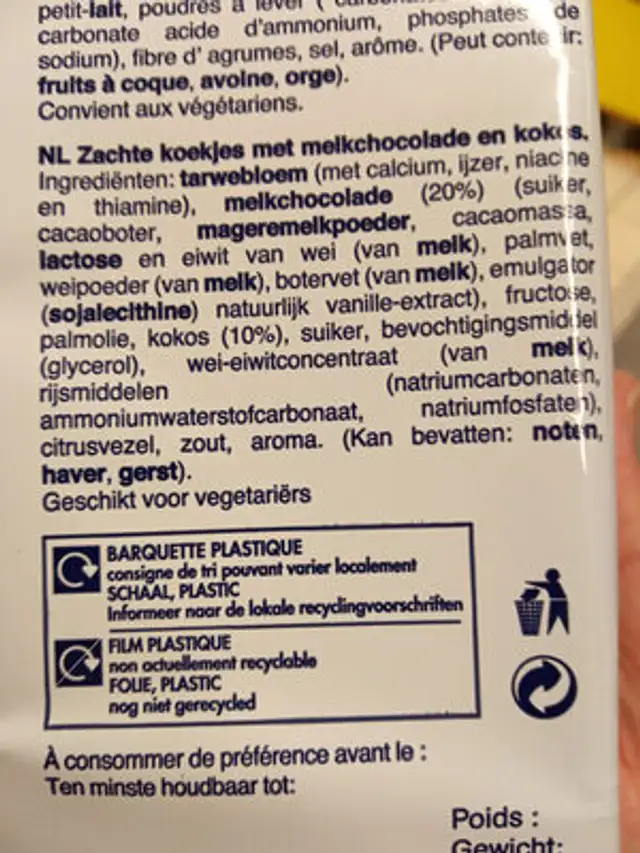Cookie bounty ingredients label