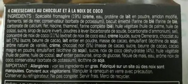 Gu cheesecake ingredients label