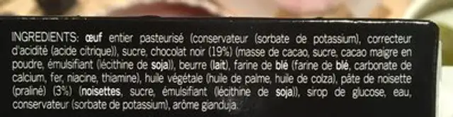 Coeurs Fondants Chocolat & Praliné Noisette ingredients label