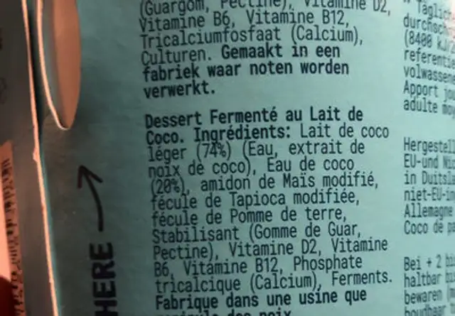 Coconut Collab ingredients label