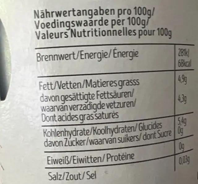 Coconut Collab nutrition facts table
