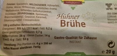 Hühner Brühe nutrition facts table