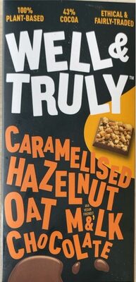 Caramelised hazelnut oat m&lk chocolate front packaging