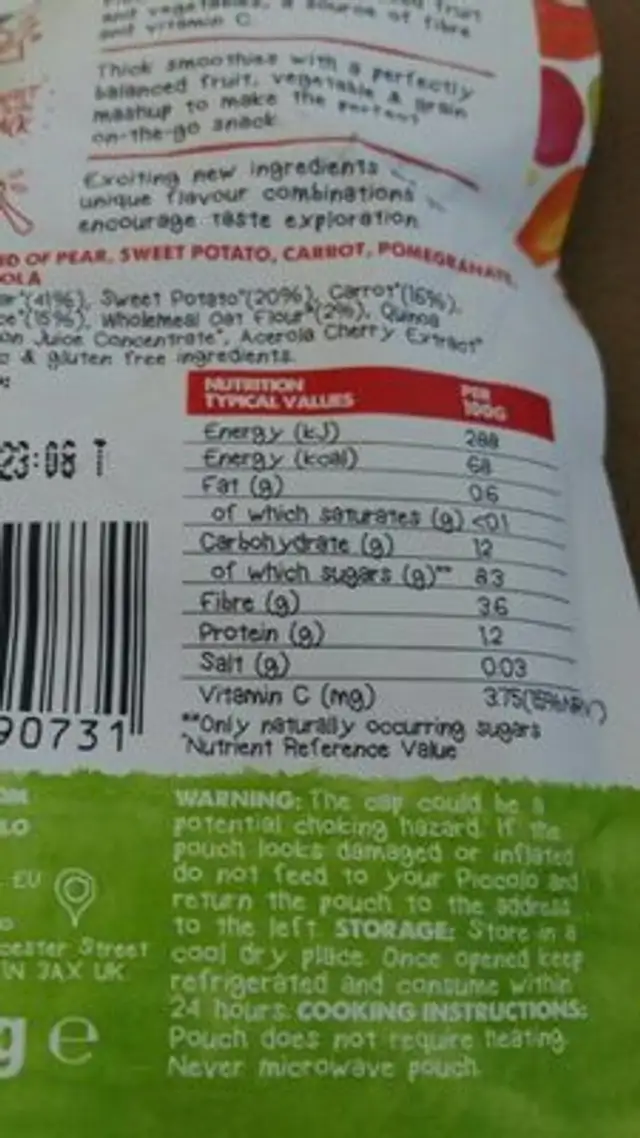 Mighty Squeeze nutrition facts table