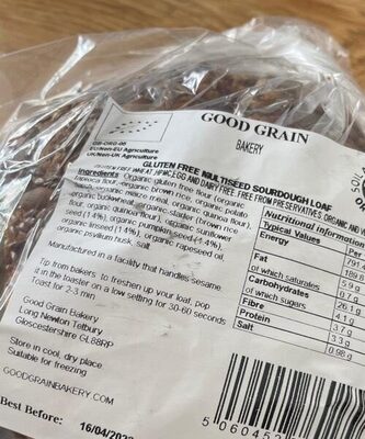 Gluten free multi seeds sourdough loaf