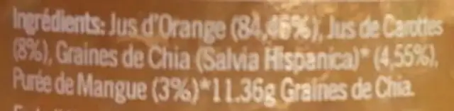 Orange Carotte & Mangue ingredients label