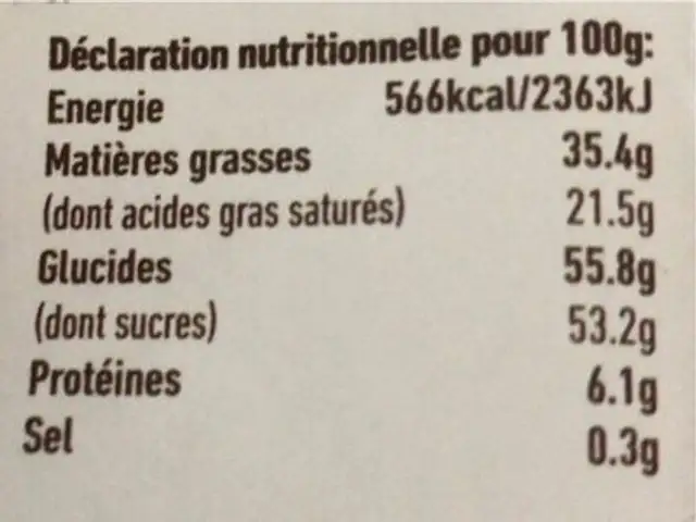 Cookies + Creme nutrition facts table