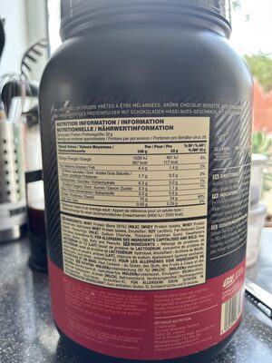 Gold Standard 100% Whey Chocolate Hazelnut nutrition facts table