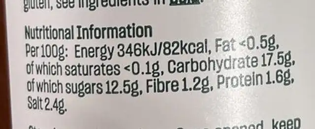 Oak Smoked Tomato Ketchup nutrition facts table
